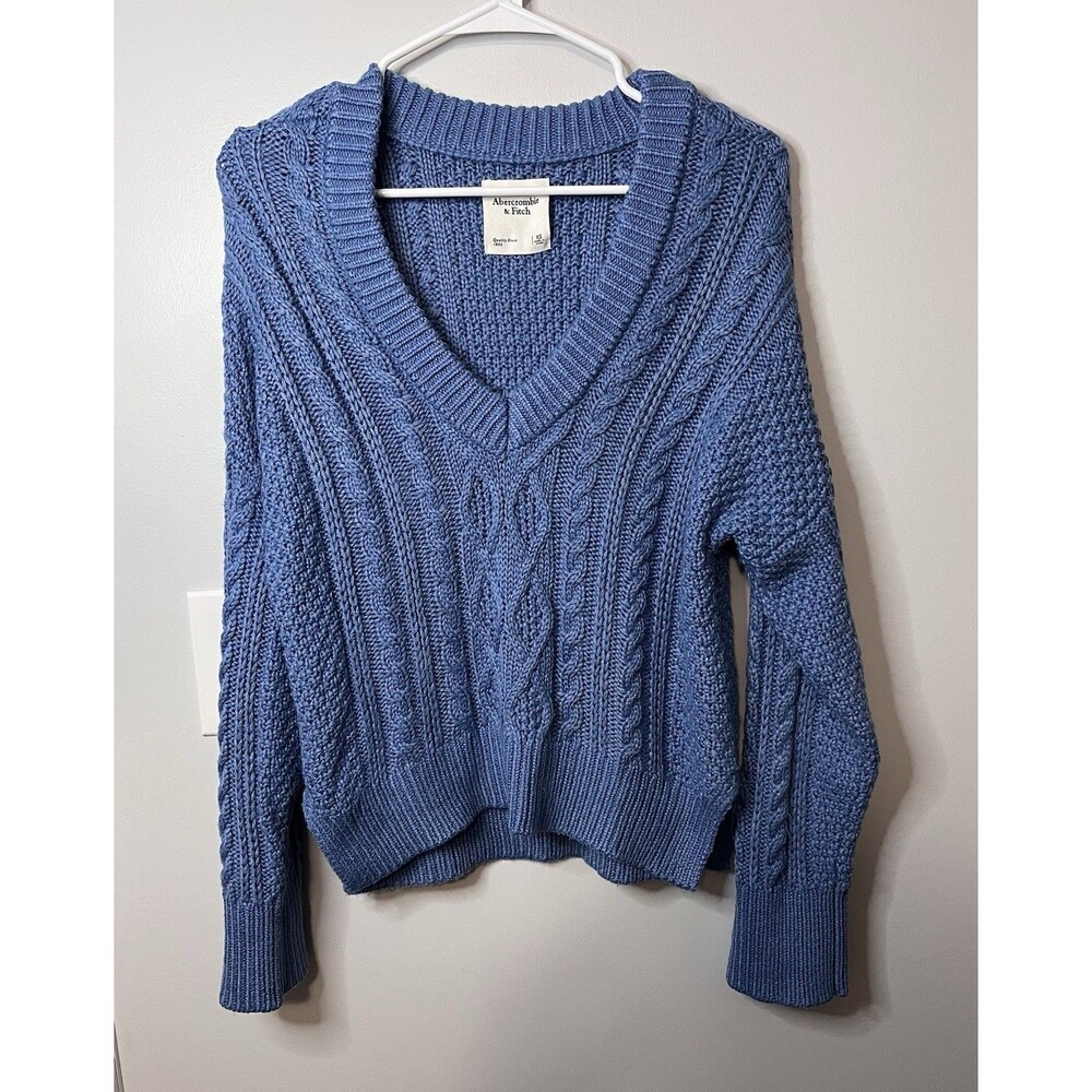 Abercrombie & Fitch Women’s Sweater – XS – Blue Heavy Crochet – V-Neck